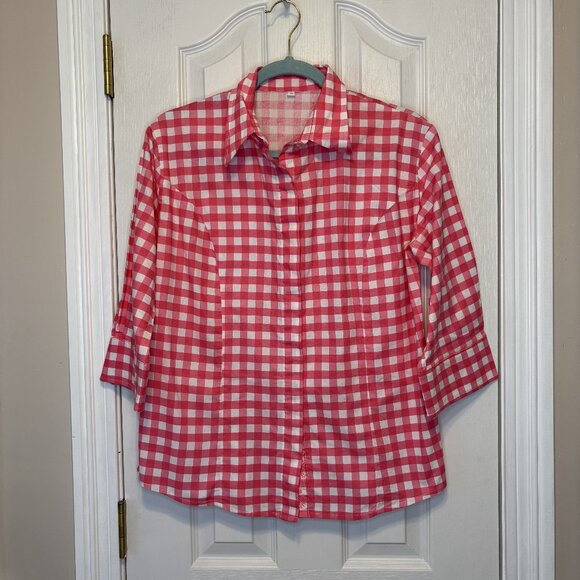 Middy N Me Button Up Gingham Half Sleeve Top Women Size 12 - Picture 1 of 7